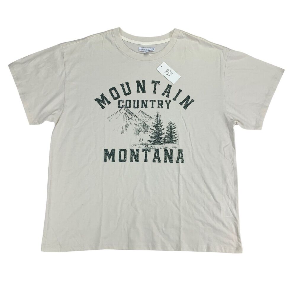And Now This Mens Mountain Country Montana Graphic Short Sleeve T-Shirt Beige XL